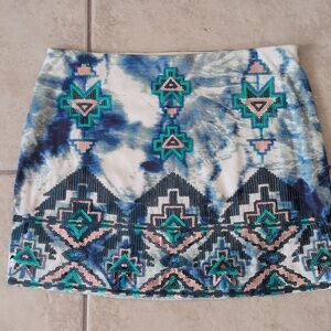 Express Aztec Sequined Mini Skirt Size Small